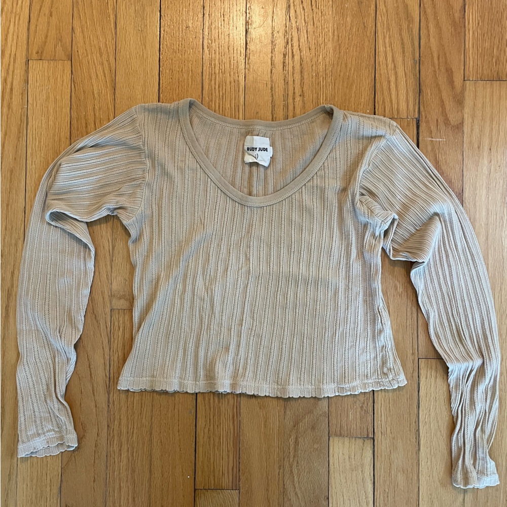 Rudy Jude Pointelle crop top in Tan